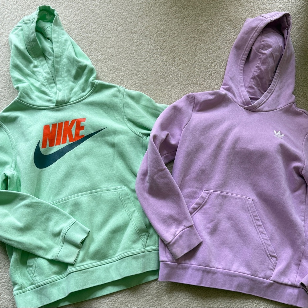 Nike and Adidas Kids Hoodies - Green and Pinkish Purple